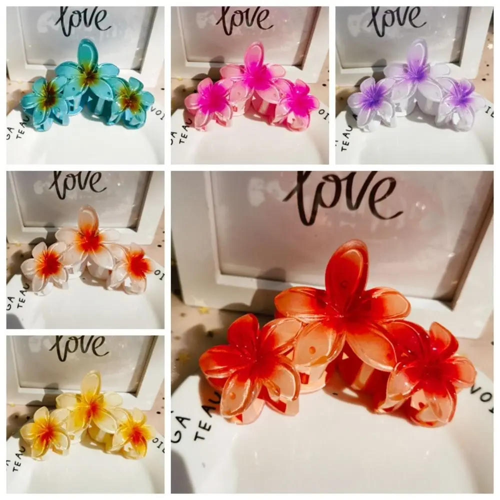 Description Picture 3 of itemGradient Flower Hair Claw Elegant Candy Color Large Frangipani Hair Clip Korean Style Ponytail Holder Plastic Shark Clip Daily