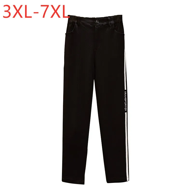 

New 2022 Spring Autumn Plus Size Long Pants For Women Large Loose Casual Black Stripe Straight Trousers 3XL 4XL 5XL 6XL 7XL