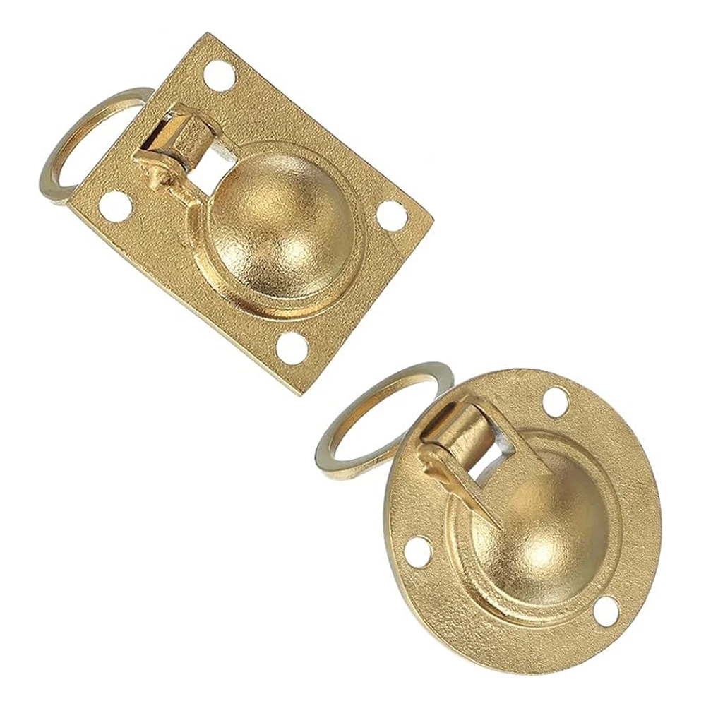 Marine 316 Stainless Steel Brass Plating Hatch Pull Handle with Mounting Screws Round Square Flush Lift Ring for Boat 6