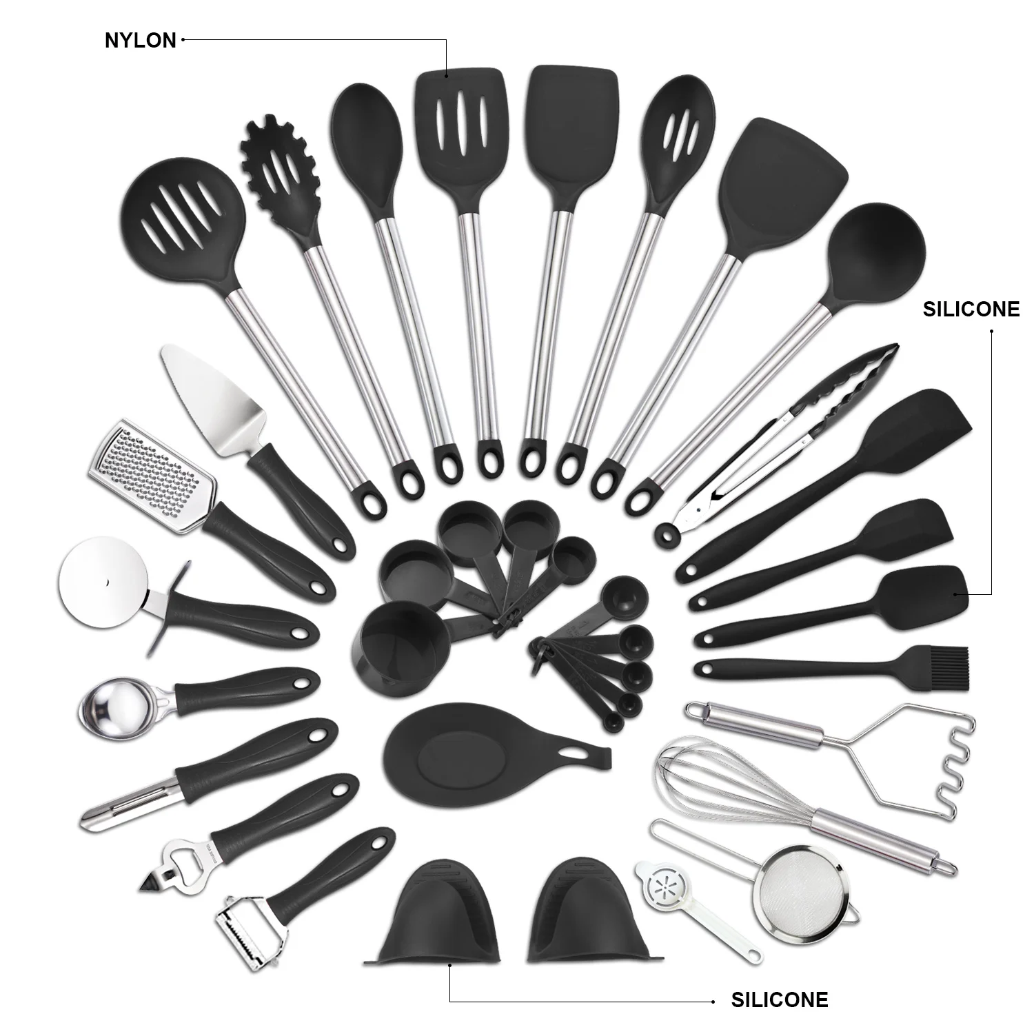 Kitchen Utensil Set 37Piece Cooking Utensils Silicon and Stainless Steel Nylon Non-stick Spatula Set Baking Tool Set cocina Gift