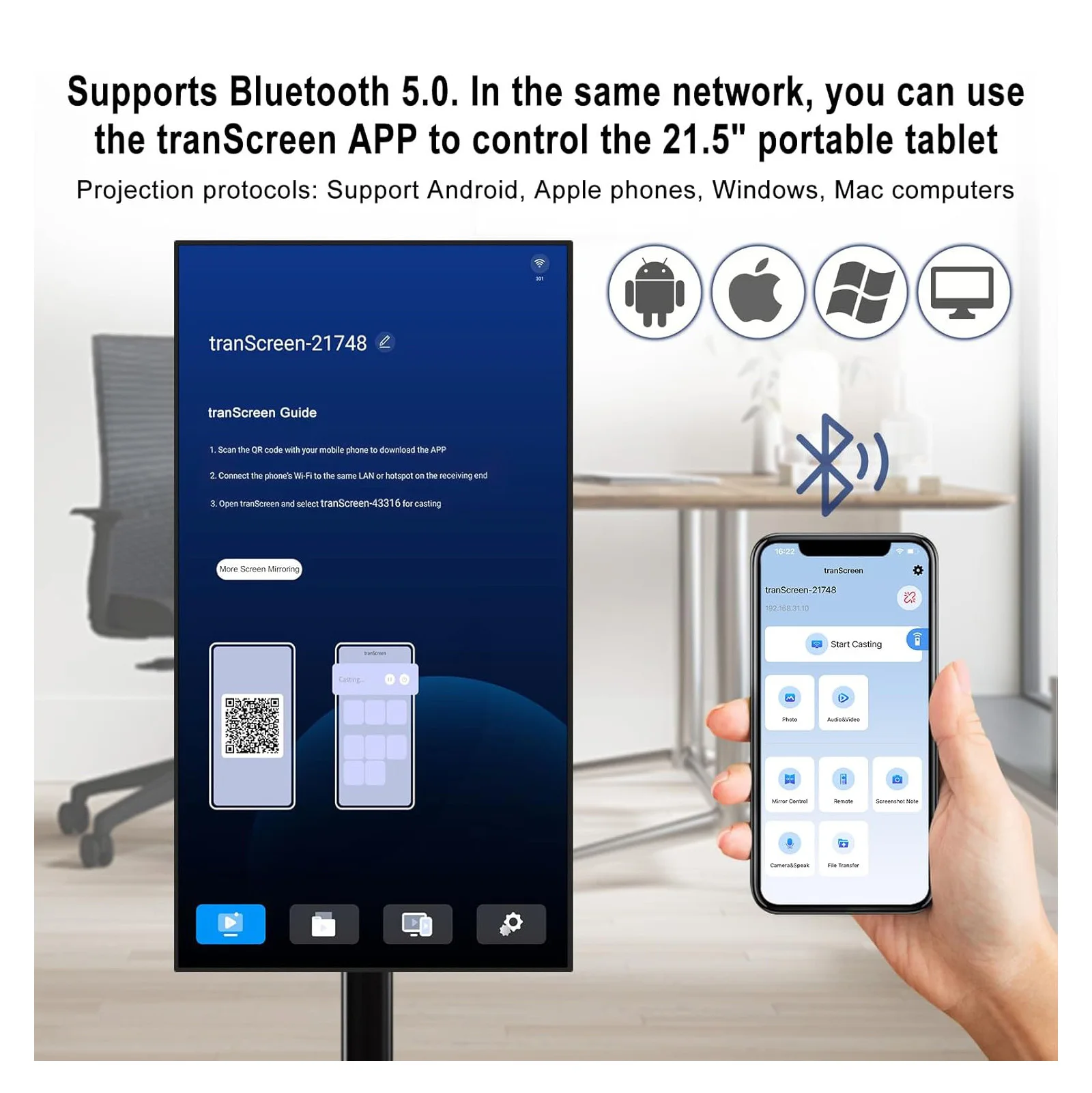 Mobile TV in House 22-Inch Portable TV on Wheels 1080P 6000mAh Rotating Smart Screen Mini With Base