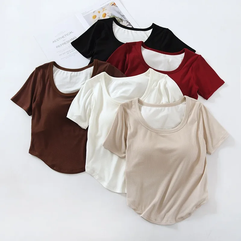 

Повседневная одежда для сна, футболка, вязаные вискозные топы для сна, летние слитные женские пижамы с коротким рукавом, ночная рубашка с нагрудной подушкой