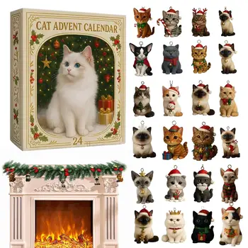 Calendario dell'Avvento per gli amanti dei gatti Calendario per il conto alla rovescia di Natale Calendario per gatti carino in acrilico 2D Ornamento artistico per le vacanze per Natale