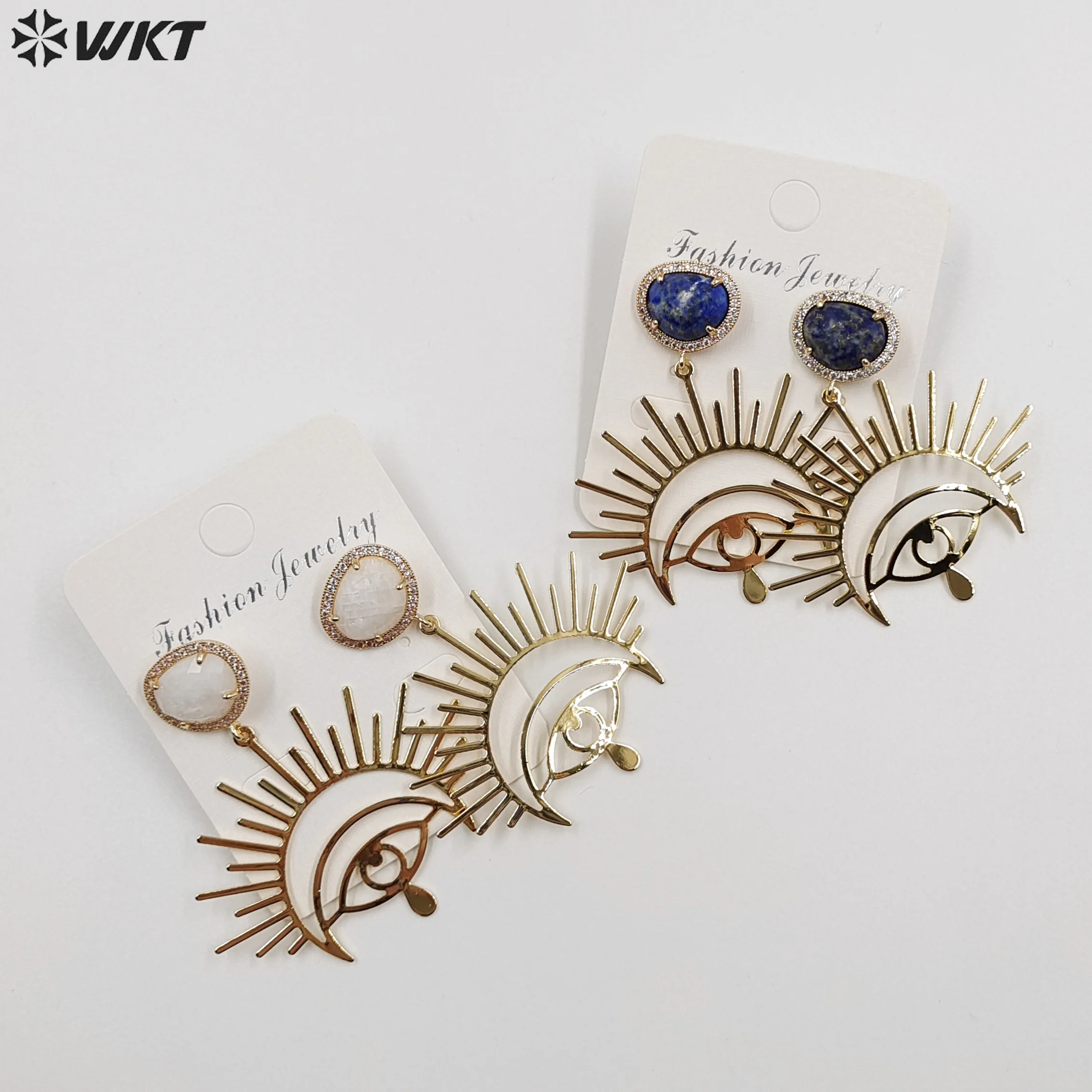 

WT-E730 New Arrival Colored Gemstone And Pearl Long Earring Eye Design 18k Gold Women Gift Commuter Or Dating Decoration