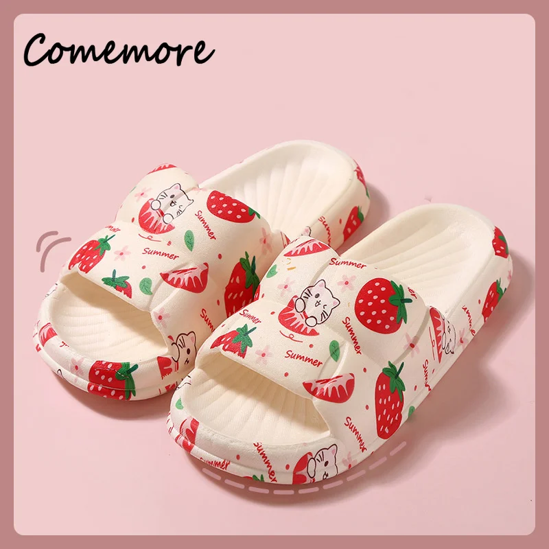 

Comemore Women's Slippers Home Flip Flops 2023 Summer Slipper Flat EVA Sandals Platform Women Cartoon Sweet Strawberry Rabbit 40