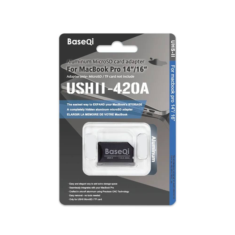 Baseqi Macbook 420ag Alumínio Stealth Drive Micro sd tf Adaptador de Cartão Leitor Cartão sd para Macbook Pro Retina 14 16 Polegada