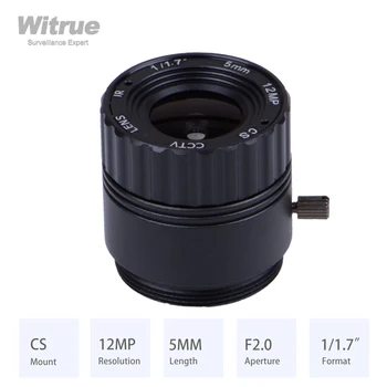 Witrue HD 4K 렌즈 CS 마운트 12MP 5MM 조리개 F2.0 포맷 1/1.7 