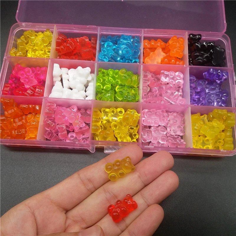 

120pcs Ice Transparent Bear Nail Art Charms AB Resin Rhinestones Nail Decorations Mixed Shape For Pressing Ornament On Gel Nails