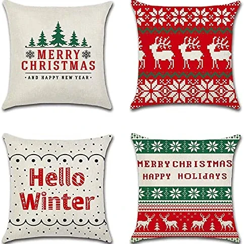 

Christmas decoration red and green linen pillowcase sofa cushion cover home decoration can be customized for you 40x40 50x50