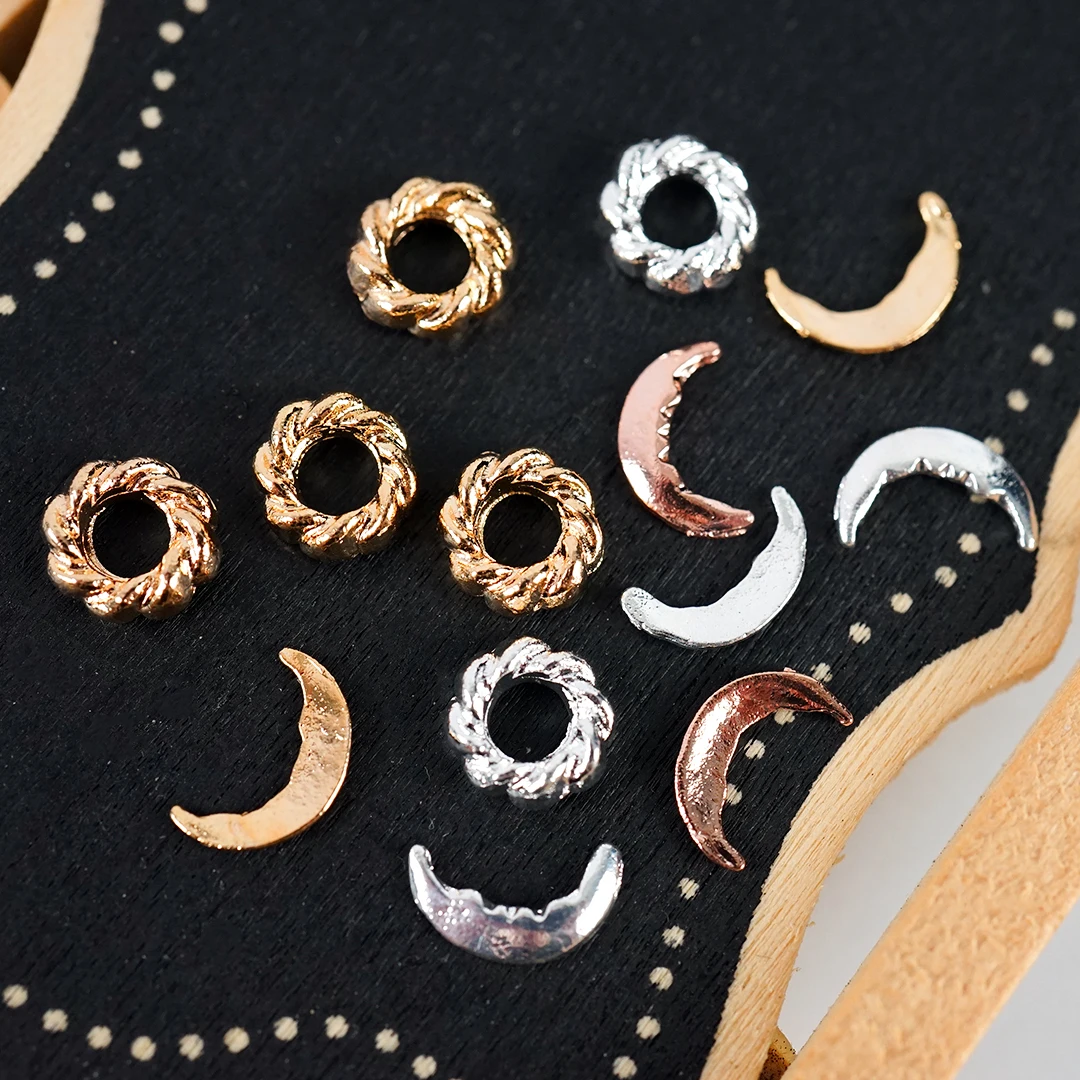 

Moon Alloy Metal Nail Art Decoration 3d Charms Nail Rose Gold Silver Parts DIY Press on Nails Japanese Jewelry Accessory 2302-19