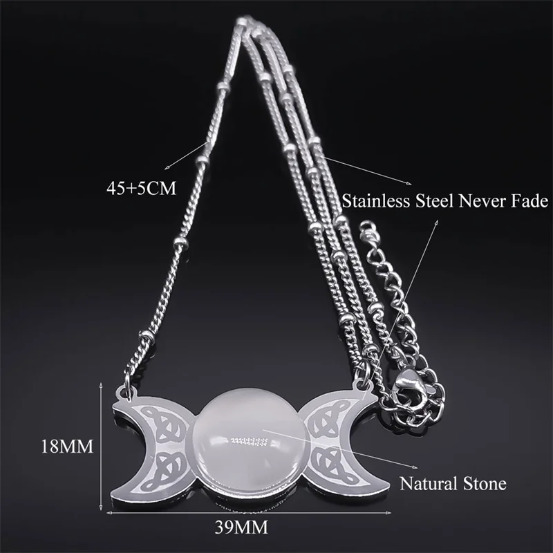 Sorcière Triple Lune Pentacle Triskele Protection Spirale Collier En Acier Inoxydable Païen Celtique Noeud Colliers Bijoux