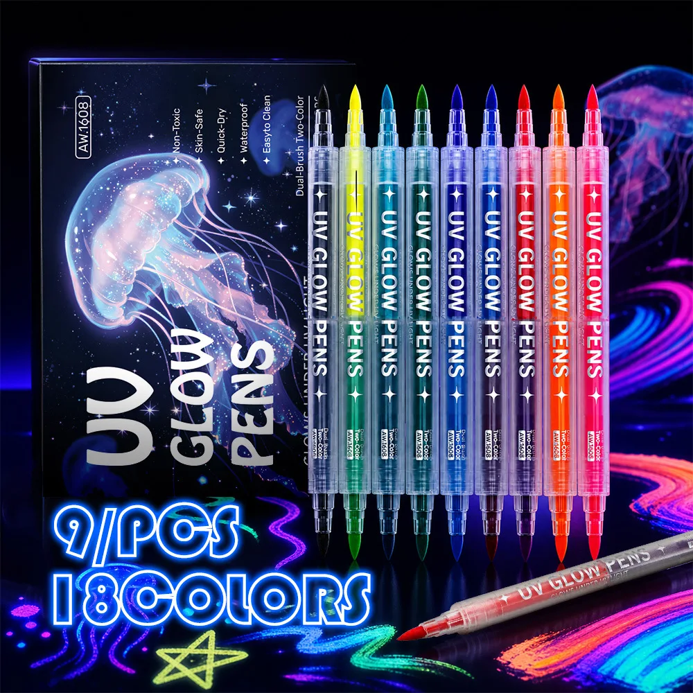 듀얼 헤드 UV 바디 페인팅 마커 형광 페이스 페인트 펜 할로윈 파티 야광 아트 그래피티 펜 세척 가능