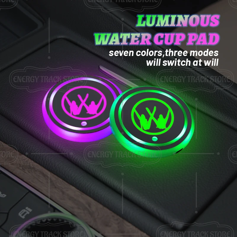 섹시한 소녀 엠블럼 자동차 코스터 LED 라이트 워터 컵 거치대 매트, 골프 폴로 파사트 투란 보라 캐디 제타 티구안 T-Roc GTD, 1 개 2 개 