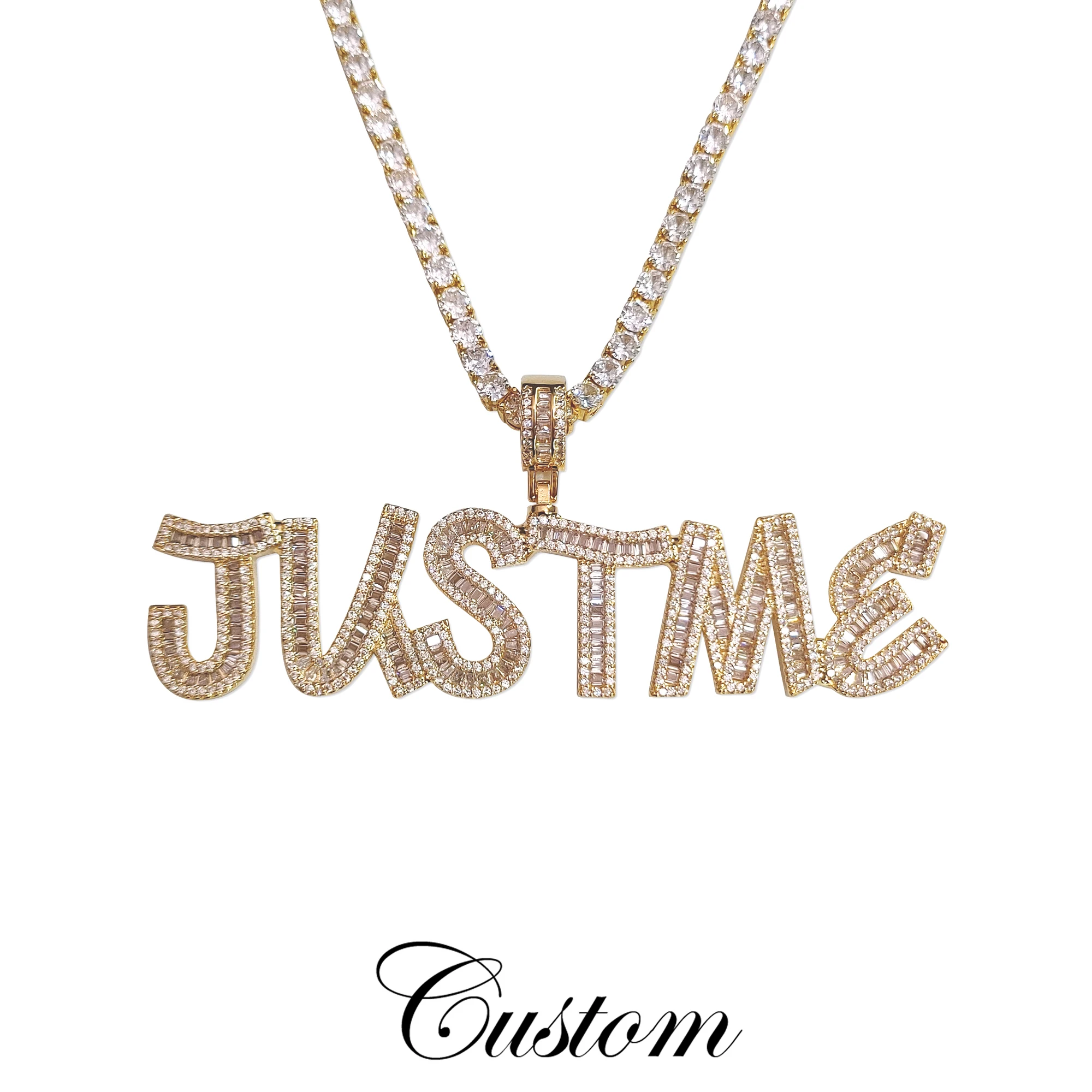 Bling IcyBaguette Cubic Zircon Diamond Letters Chain Customized Name Necklace Personalised Necklace Sparkling Prom Party Jewelry