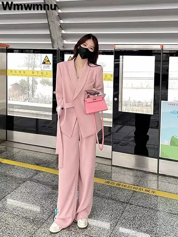 

Womens Slim Blazer Two Piece Suits Long Sleeve Blazers Jackets And Ankle-Length Pants Sets Spring Korean Casual Outfits 2023 New