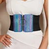 Retro Elastic Wide Corset Belt For Women Pu Round Buckle Waist Strap Female Designer Dress Skirt Coat Decorative Girdle 1