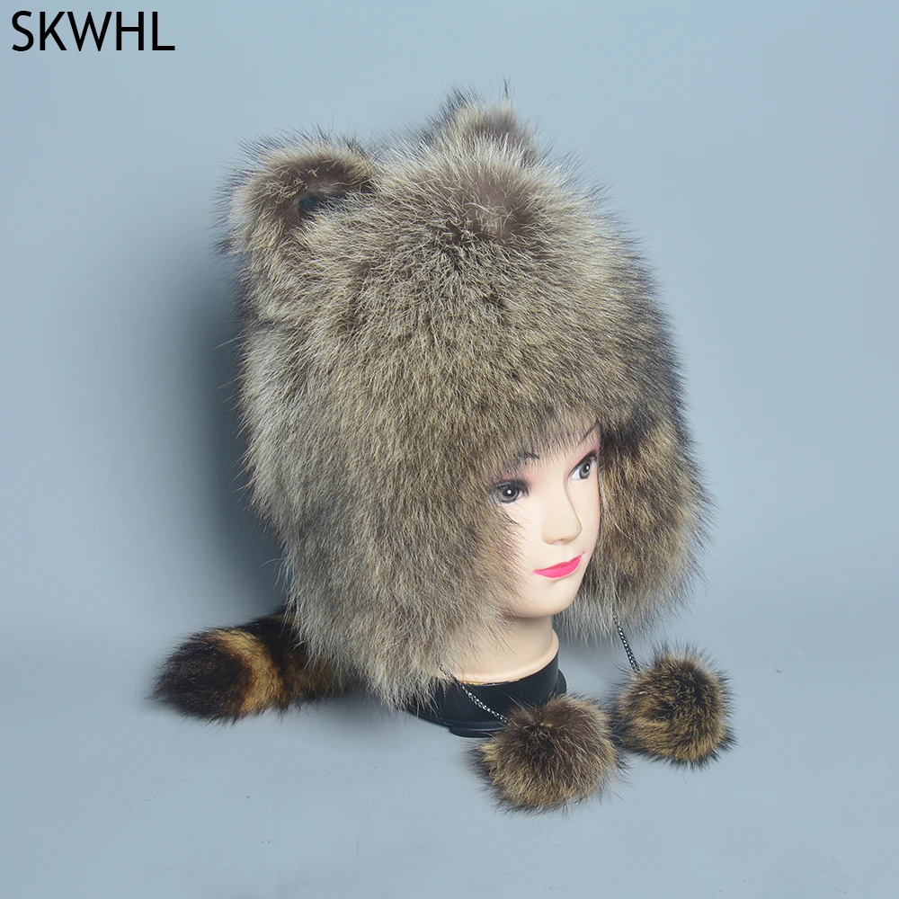 新品限定◇可愛い◇上品なアライグマファーの帽子◇ポンポン付き 新品限定◇可愛い◇上品なアライグマファーの帽子◇ポンポン付き