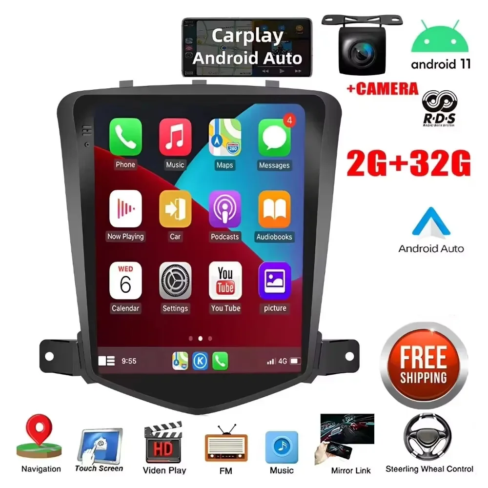 For 2009-2015 Cruze Android 13 Car Navigation 9.7-inch (Vertical Screen) 2+32GB with CarPlay and Android Auto Function