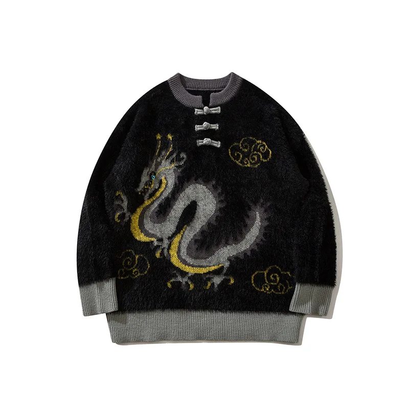 Red New Year Christmas Chinese Knitwear Men's Dragon 2024 Clothes Spring Festival Couples' Parent-child Clothing Guofeng Sweater