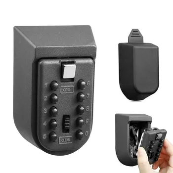 Key Lock Box Wall Mount Waterproof Spare Key Storage Box 10-digit Combination Lockbox Push Button Key Keeper Box for Home office 1