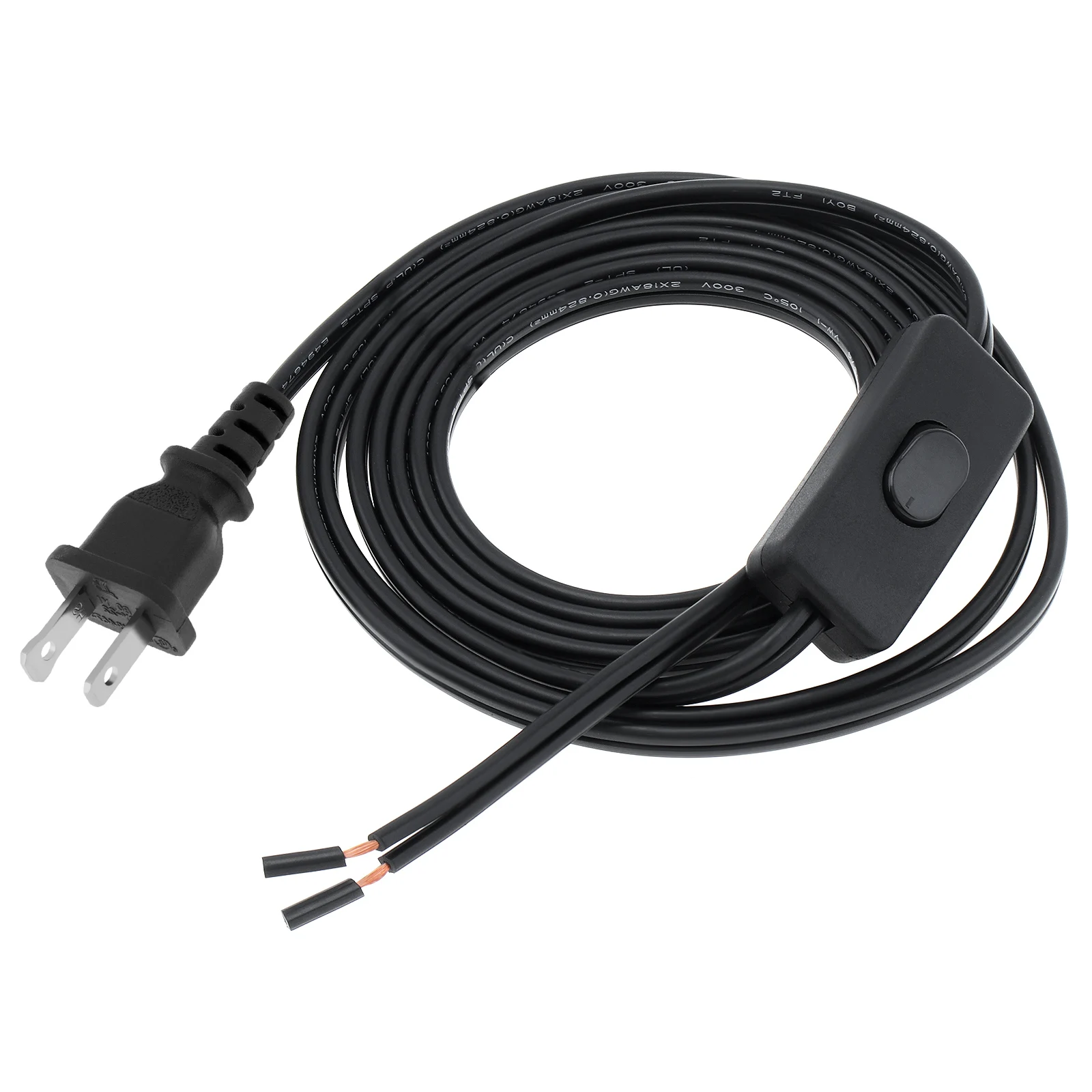 Black Lamp Cord SPT-2 18AWG Replacement Power Cord for Wiring with Button Switch, US Plug for Repair or Replace