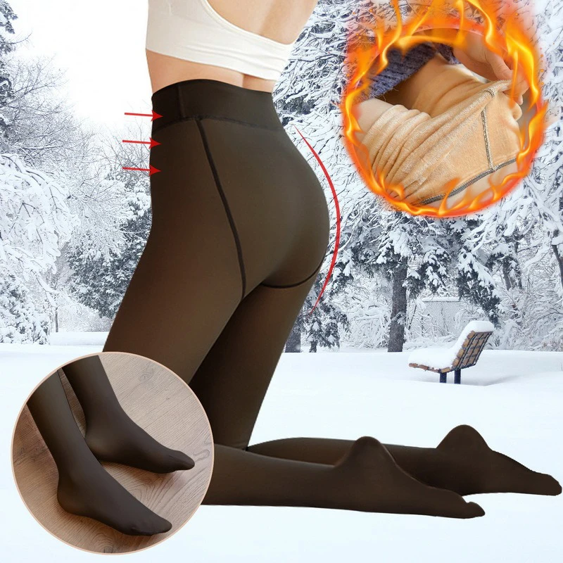 Winter warm leggings translucent high wasited fleece pantyhose