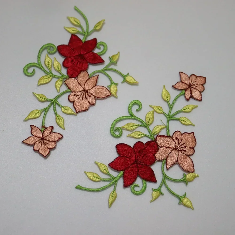 花の刺繍が施された刺繍ワッペン,アイロン用,2-ピース/セット