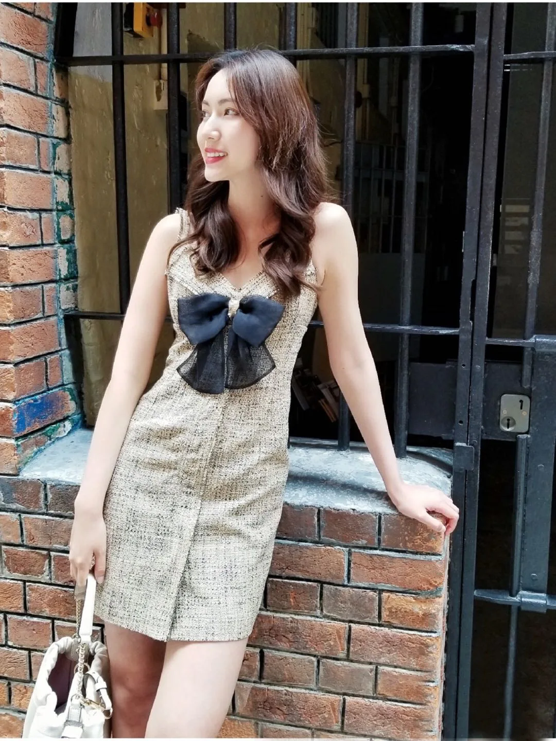 

Clearance Price 2024 New Women Sling Dress Tweed Sleeveless Bow A-Line Retro Mini Dress