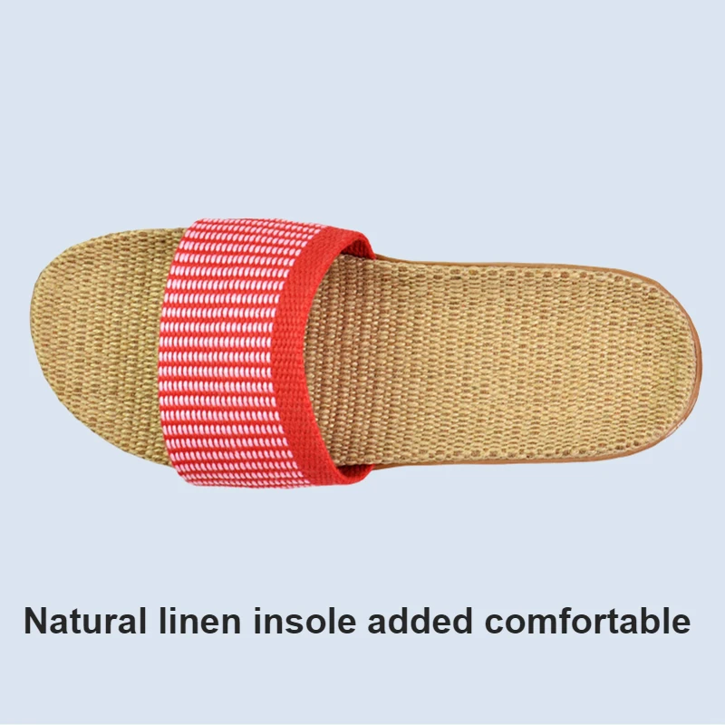 Natural linen slippers summer home indoor sandals men's women's unisex spring and autumn couples landing guests Non-slip
