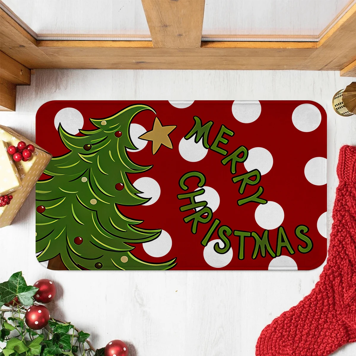 1pc Merry Christmas Kitchen Decoration Carpet Floor Mat Multi Form Christmas Tree Forest Design Anti Slip Soft Flannel Floor Mat_voghion.com