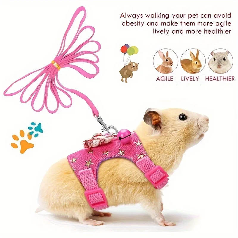 Hamster Harness and Leash Set - Comfortable Padded Vest for Small Pets with Bow Bells
