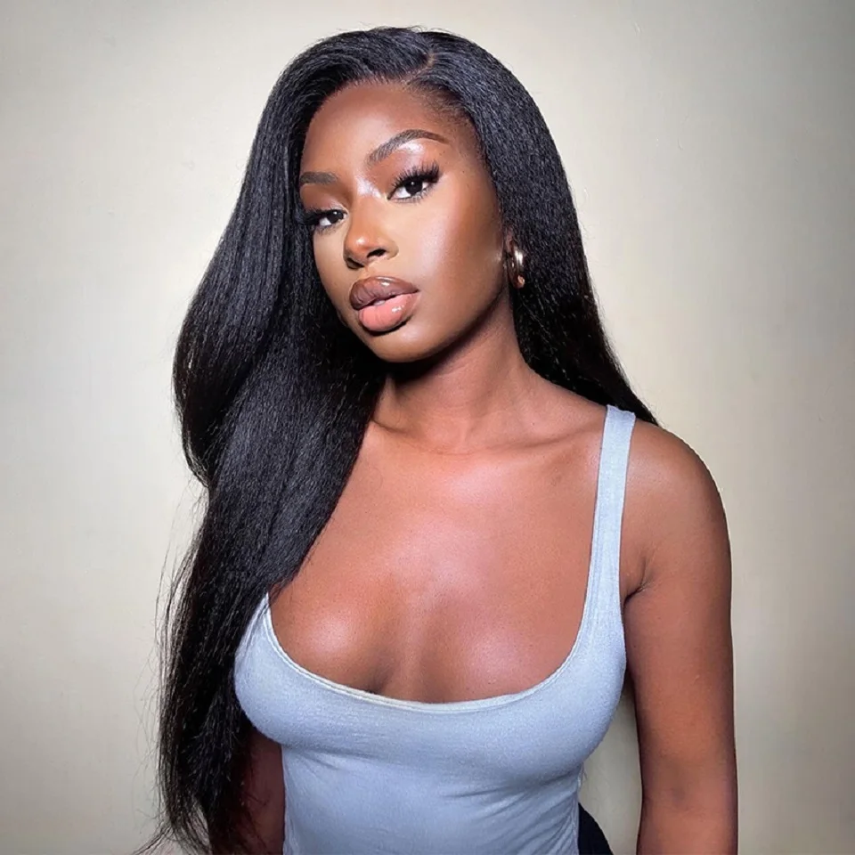 

Kinky Straight Human Hair Wigs Transparent Lace Frontal Wig For Black Women 13x4 Yaki Straight Full Lace Front Human Hair Wigs