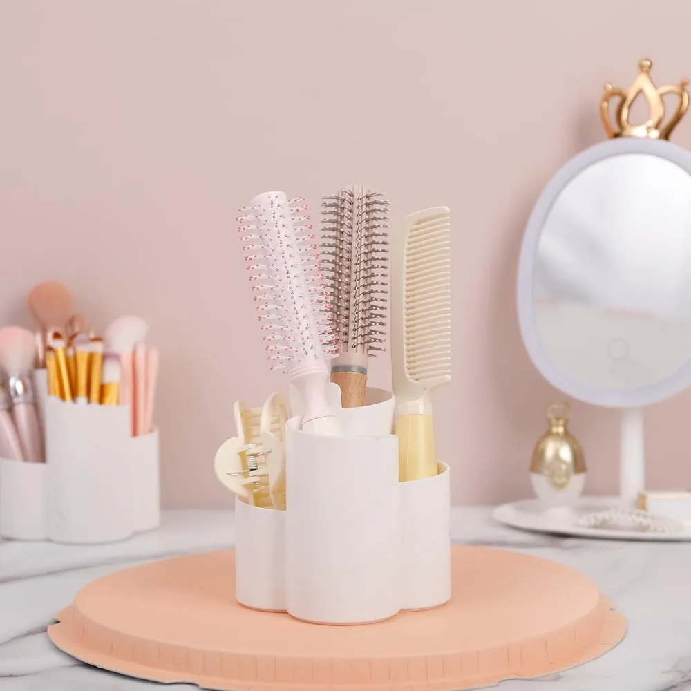 Makeup brush holder, dresser organizer, plastic round makeup brush storage space for lipstick, hair accessories 6