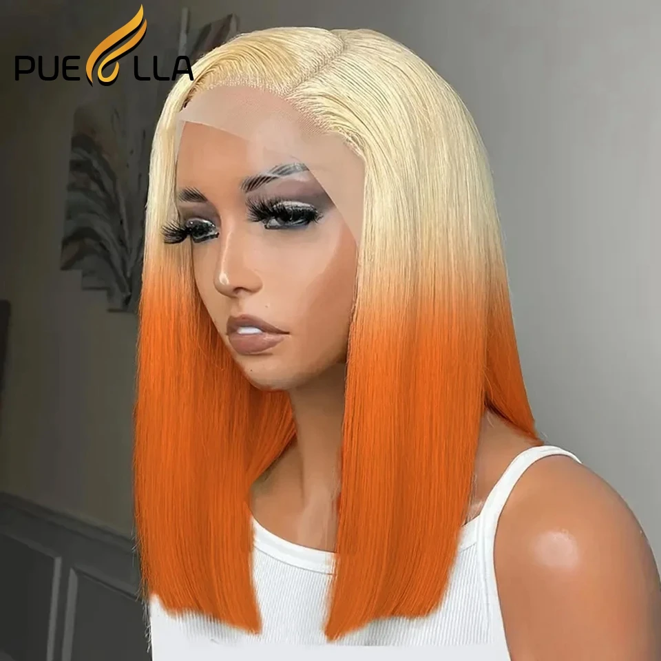 Short Straight 613 Lace Frontal Wig 13x6 Bob Ombre Orange Human Hair Wigs for Women 13x4 Transparent Virgin Lace Front Wig