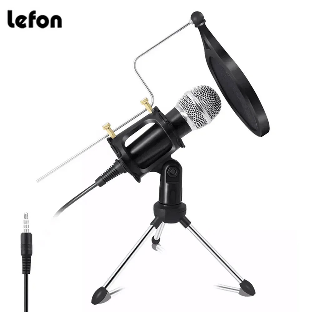 

Конденсаторный микрофон Lefon, микрофон для компьютера, караоке, с разъемом 3,5 мм, подходит для Android