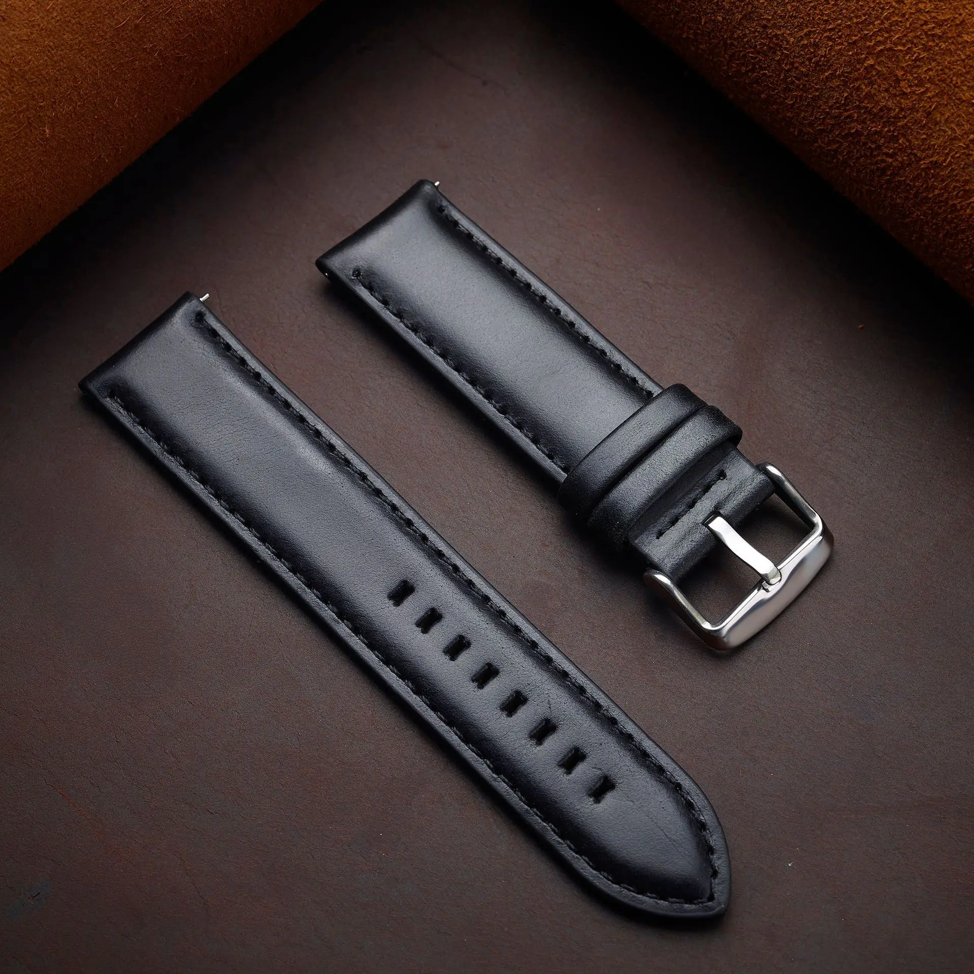 Premium Quick Release Genuine Leather Watchband Strap - Black & Brown Wristband