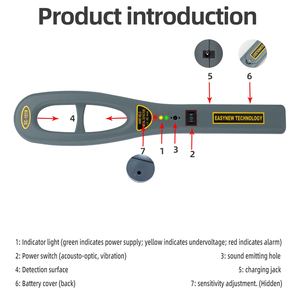 Handheld Metal Detector GC-101H 9V Battery Professional Security