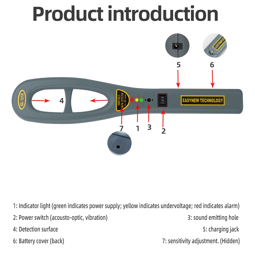 Handheld Metal Detector GC 101H 9V Battery Professional Security Check Bounty Instrument Scanner Finder for Nail