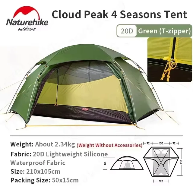 Naturehike Cloud Peak 2 Camping Tent Ultralight Hiking 20D Nylon Tent 4 Season Waterproof Double Layer T Zipper Backpacking Tent 7