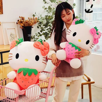 Kawaii Sanrio Hello Kitty Plush Stuffed Toy Strawberry KT Cat Pillow Doll Children's Birthday Gift Home Decoration Animal Doll 4