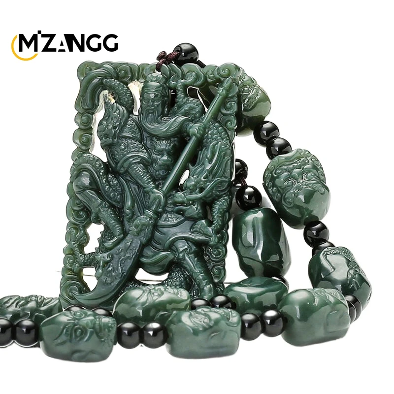 ハローアウトの彫刻が施されたネックレス,青翡翠の吊り下げチェーン