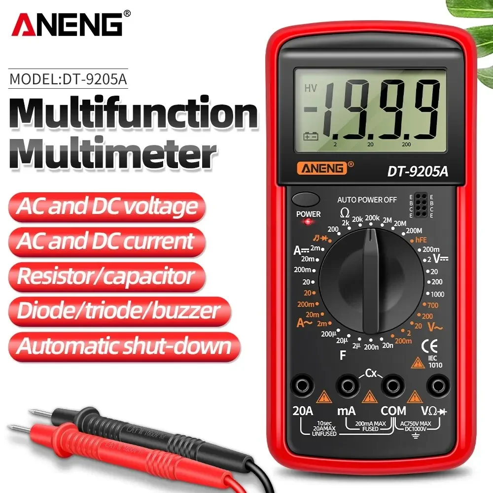 Digital Multimeter ANENG DT9205A Digital Multimeter AC/DC Transistor Electrical NCV Tester Meter Profesional Analog Auto Range Multimetro Tools