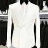 2023 New Fashion Men White Shawl Lapel Suits Business Casual Formal Costume Homme Double Breasted Slim Fit 2Pcs Set Jacket Pants 3