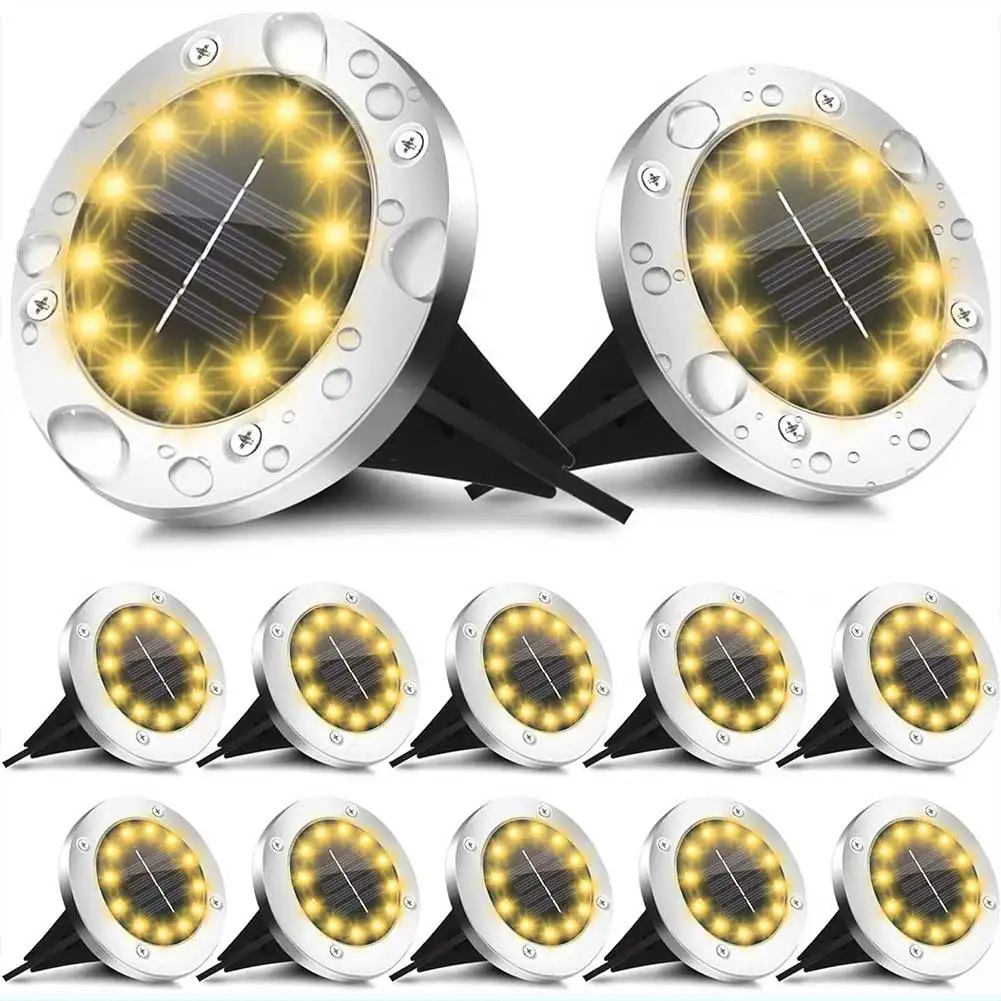 8/12 LED Solar Ground Lights Waterproof Outdoor Garden Landscape Underground Disk Light Spotlight Buried Lights for Pathway Lawn