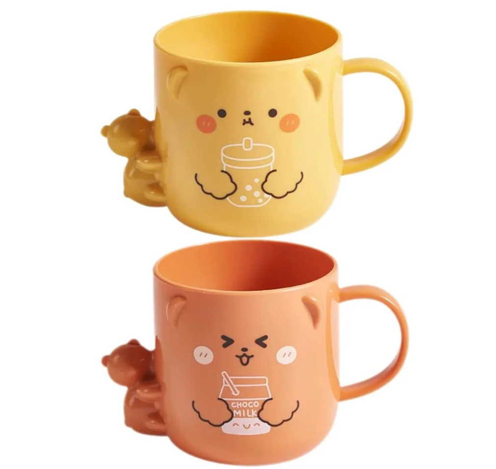 2 Pcs Cartoon Mouthwash Cups Bear Pattern Bathroom Mugs Plastic Water