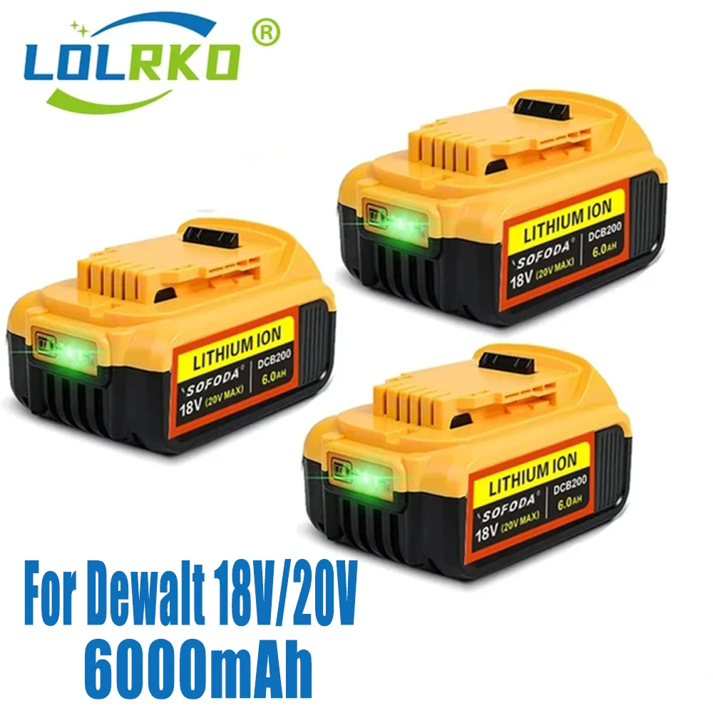 

20v 6.0Ah MAX Replacement DCB200 for DeWalt DCB185 DCB203 DCB206 DCB181 DCB184 Rechargeable Lithium Battery 18V Power Tools Coup