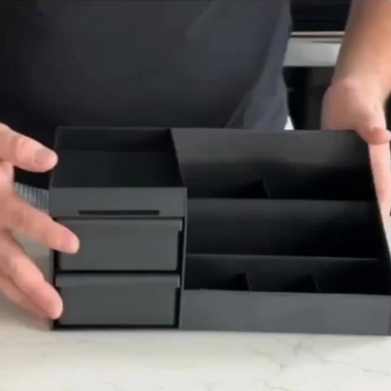 Black Desk Organizer with Drawers, Multi-Compartment Storage Box for Stationery, Makeup and Accessories - 6
