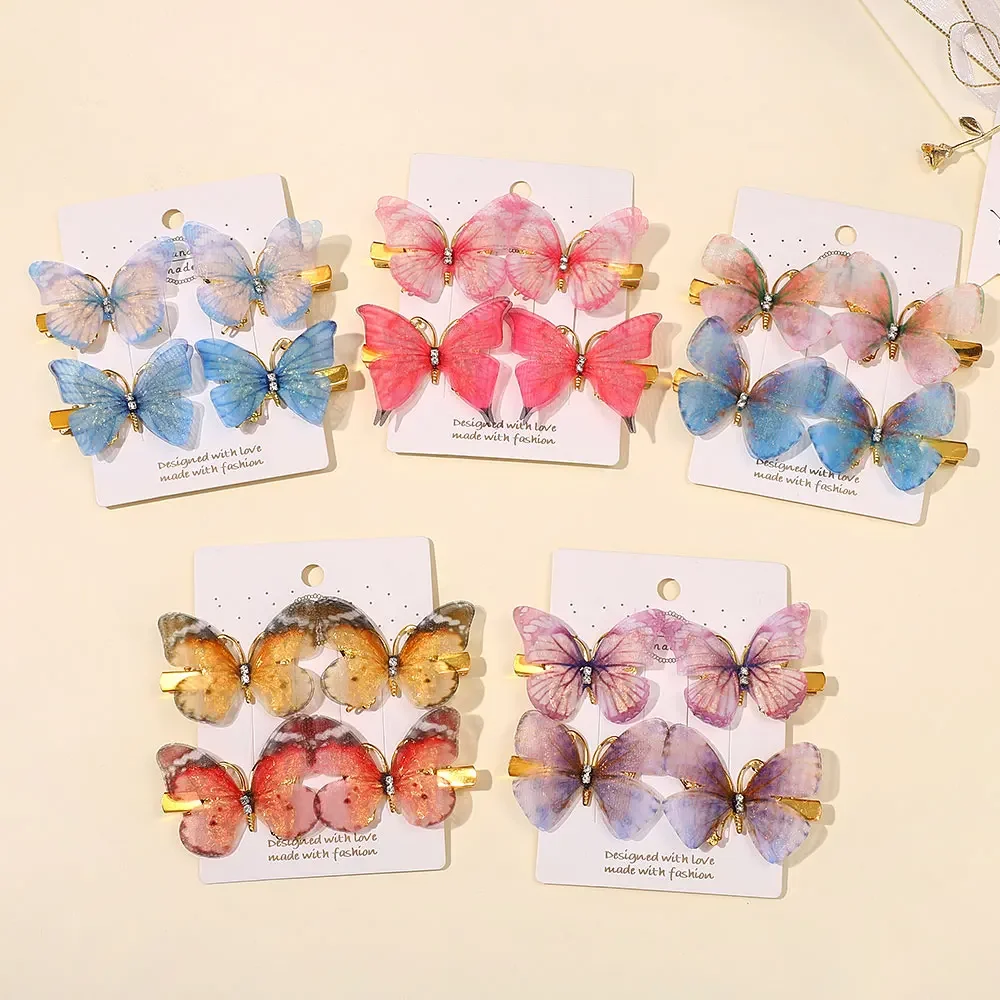 Red - Butterfly Fab Artwork Tik-Tak Hair Clip for Kids (Set of 2) 09 main image 1