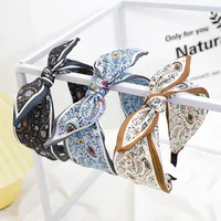 New Paisley Headband for Women Wide-Brimmed Floral Print Hairband with Bow Tie and Rabbit EarsTurban Headwrap Girls Accessories