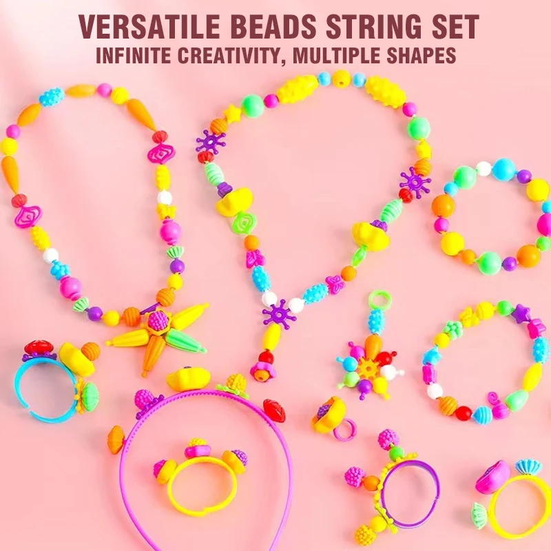 508/708/808/1008p Beads Diy Handmade Craft Wearing Beads Pretend Play Beauty Set Bracelet Princess Jewelry Kit Girl Gift